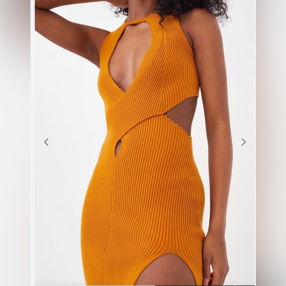 For Love And Lemons Orange Bodycon Midi Dress